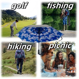 2-in-1 USB Rechargeable Cooling Umbrella with Built-In Fan | UV Sun Protection & Portable Design for Outdoor Activities (Blue sky)