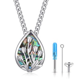 PCTJYFU Tulip Urn Necklace 925 Sterling Silver Teardrop Cremation Pendant Memorial Keepsake Jewelry for Women Lady