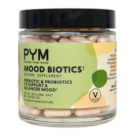 PYM Health Pym Mood Biotics Para Apoyar La Salud Intestinal, 60 Unidades - Cápsulas Prebióticas Y Probióticas Con 22.91 Mil Millones De Cfu|Sin Omg, Vegano Y Sin Gluten|Suplemento De Equilibrio De Est