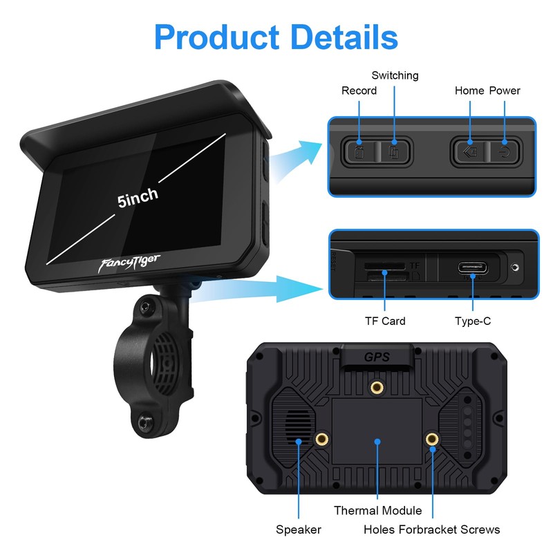FancyTiger Motorcycle Carplay & Motorcycle Android Auto, 5 Inch IPS