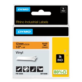 Dymo M18435 Cinta Rhino Vinilo 12mm, negro/naranja