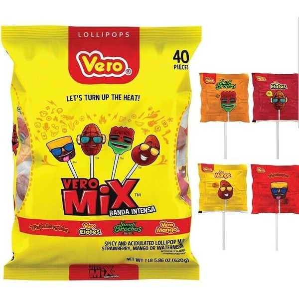 Paletas Vero Mix Banda Fuego Lollipops total 40 Pieces Vero Mango🔥
