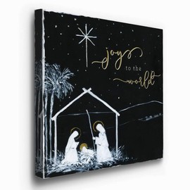 Renditions Gallery Christ in a Manger Wall Art, Religious Christmas, Jesus, Mary, and Joseph, Joy to The World, Premium Gallery Wrapped Canvas Decor, Ready to Hang, 10 in H x 10 in W, Made in America