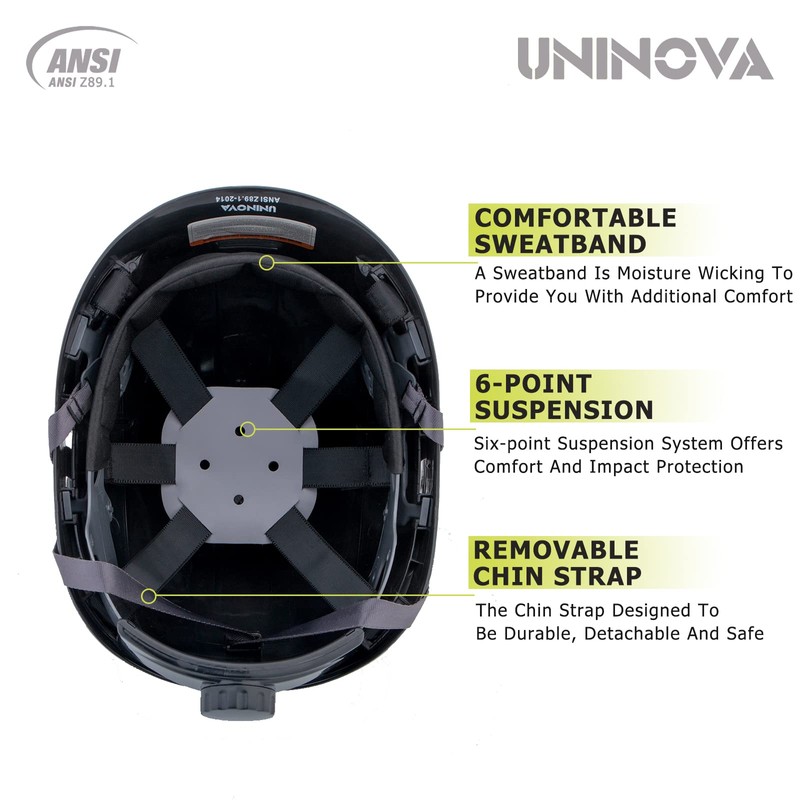 UNINOVA Hard Hats for Construction OSHA Safety Helmet 6 pt.