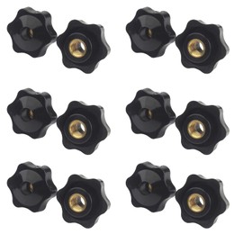 WUDQIJI 12個セット めねじスターノブナット クランピング ハンドル M4 メスねじ 25mmヘッド スレッド付きノブ クランプナット 星形手のノブの スルーホールノブナットネジ 機械装置 木工機械 家具 DIY グリップ (貫通タイプ, M4)