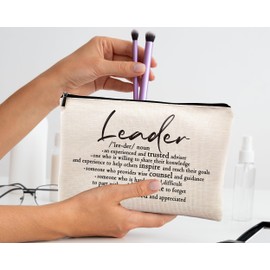 kdqua Leadership Gifts Makeup Bag, Leader Appreciation Gifts for Women Female Boss Mentor, Boss Day Gifts Thank You Supervisor Gift Linen Cosmetic Bag Zipper Pouch Travel Organizer Toiletry Bag