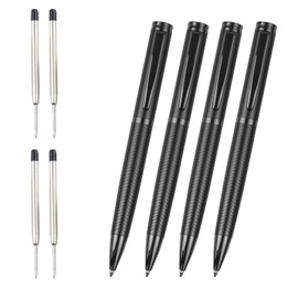 YUNCHUN 4PCS Medium Point Ballpoint Pens, Fancy Cool Metal Pens with 4 Extra Refills, Black Wave Stripe Ball Pens for Smooth Writing, Office Executive Business Professional Pen for Men & Women