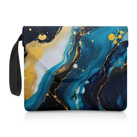 Poceacles Book Cover with Handle and Extra Slip Pocket, Washable Book Bag for Paperback Books for Book Lovers, 30 x 23.9 cm, Blue-Yellow Marble