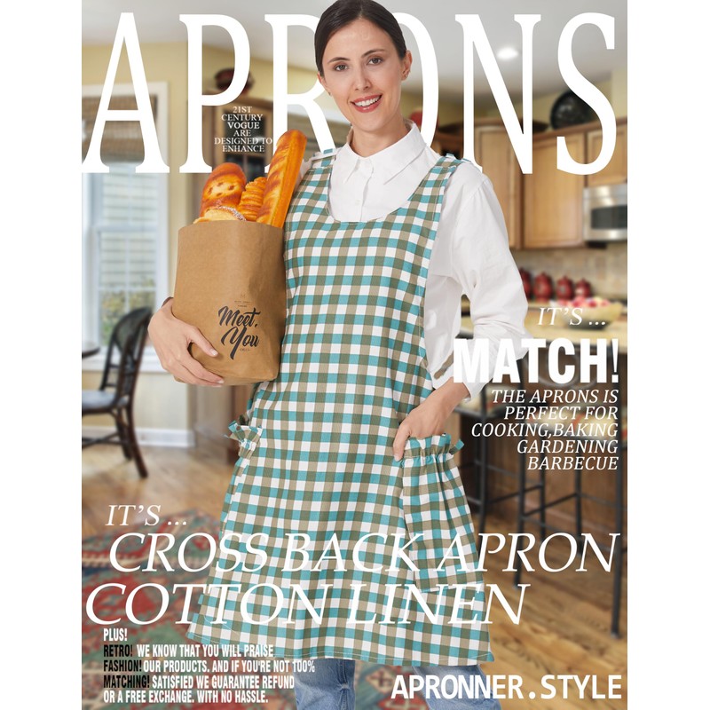 APRONNER Cozy Adjustable Cross Back Aprons for Women with Pockets