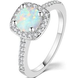 Jude Jewelers Princess Cut Created Fire Opal Engagement Ring (Silver, 4)