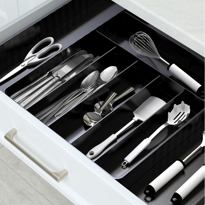 Simple Houseware Expandable Kitchen Drawer Flatware Organizer, Black – Adjustable