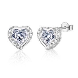 FAOMZQ Earrings 925 Silver Heart Earrings Gold/Silver with AAA Cubic Zirconia for Women Girls Women, Cubic Zirconia