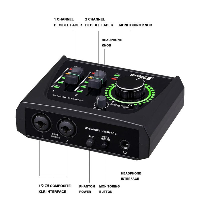 BOMGE mini 2 Channel USB Audio Interface for Recording, Streaming
