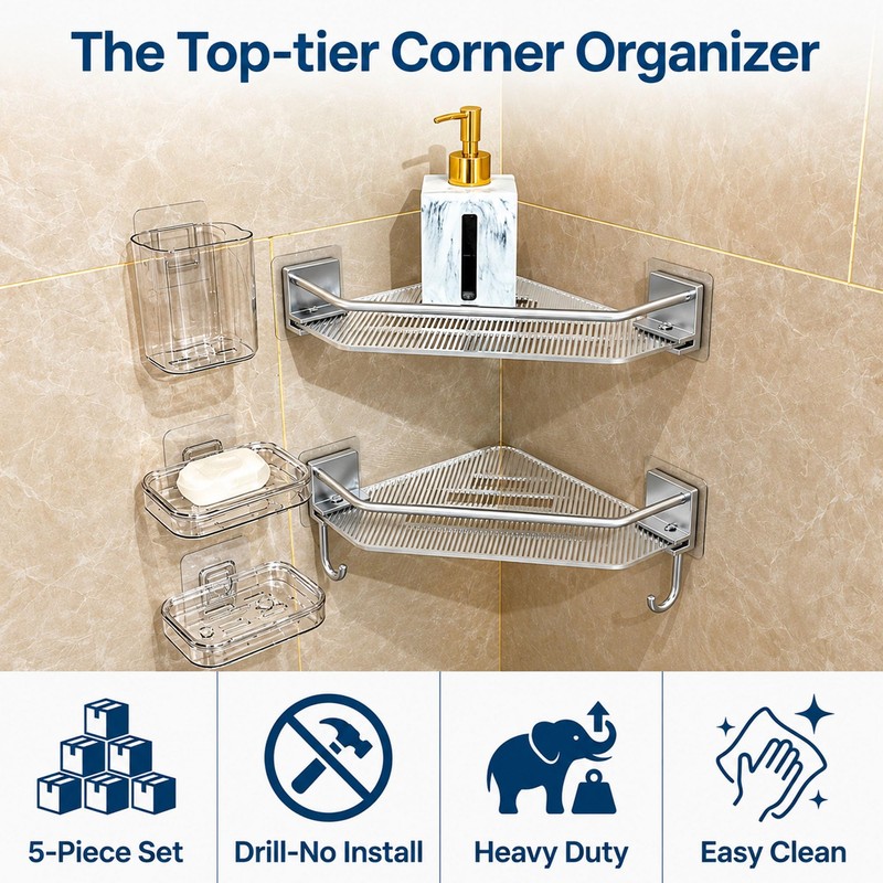 Acrylic Shower Shelves Wall Mount, Shower Corner Shelf, Adhesive