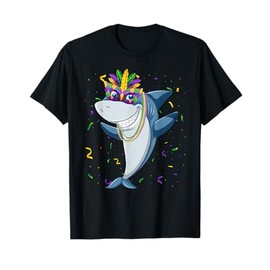 Jester Shark Mask & Beads Mardi Gras Fat Tuesday Parade Kids T-Shirt