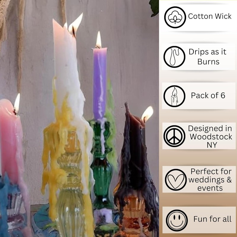 Candlestock Hippie Drippy Drip Candles - Pack of 6 Dripping