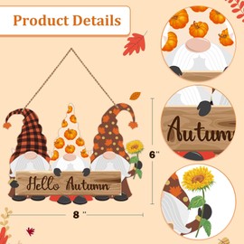 Hello Autumn Decorations, 2 PCS Double Sided Gnomes Wooden Hanging Plaque, Welcome Autumn Pumpkins Maple Sunflower Autumn Sign Gifts for Thanksgiving Autumn Home Decorations Accessories