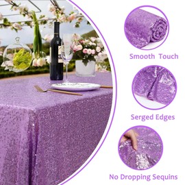 Tablecloth Light Purple Sequins, 150 x 225 cm Rectangular Glitter Tablecloth, Wedding Tablecloth for Christmas, Easter, Birthday Party, Holiday, Banquet Decoration