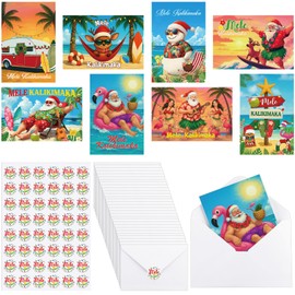 Eersida 48 Pcs Hawaiian Tropical Christmas Cards Mele Kalikimaka 8 Different Christmas Card Designs with 48 Envelopes and Stickers Xmas Gifts for Relatives and Friends