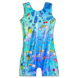 Domusgo Girls Gymnastics Leotard Green Cartoon Line Bodysuits Size 6-7 Years Old Quick Dry Tank Outfits