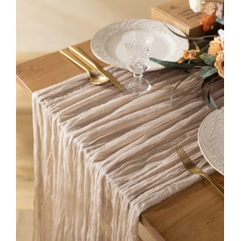 Vitalizart Cheesecloth Table Runner 10ft Gauze Boho Rustic Nude Cheese Cloth Table Runner for Wedding Bridal Shower Fall Thanskgiving Decoration 120 Inches