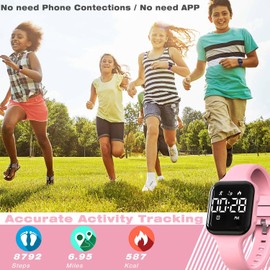 synwee Kids Digital Pedometer Watch，Sport Watch, Steps Counter, Waterproof, Alarm Clock for Boys Grils Kids Children (Pink)