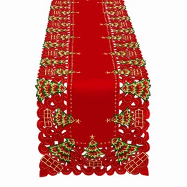 Grelucgo Embroidered Christmas Holiday Holly Tree Large Table Runner (15 x 132 inch)