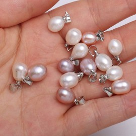 LE SKY 10 Pcs natural pearl pendants rice shape cultured freshwater pearl bead pendant AAA pearl charms for jewelry making 7-8mm, Pearl, Pearl