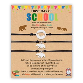 SmileBelle 3Pcs First Day of School Bracelet for Son Daughter, Mom and Daughter Bracelets with Bear for Son as Back to School Gifts 1st 2nd Grade Kindergarten Bracelet Jewelry Matching School Outfit