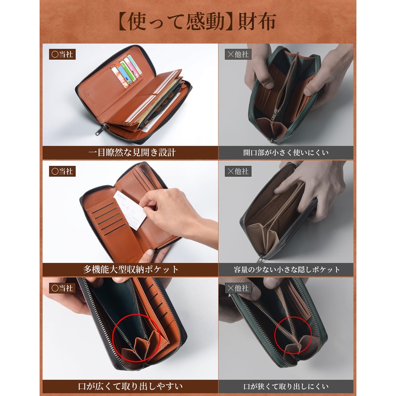 Modiko Men's Long Wallet, Large Capacity, Carbon Leather, YKK Leather,