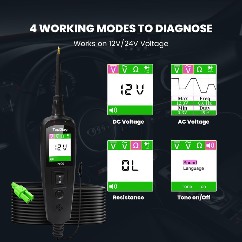 Topdiag P100 Automotive Power Circuit Probe Tester, 12 24V Electrical
