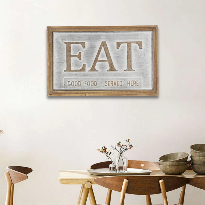 Homeroots 14" X 21" Gray and Brown Eat Wood and