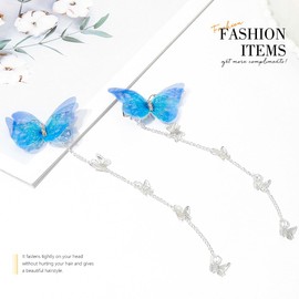 Bartosi Butterfly Hair Clips Blue Butterfly Hair Clip Tassel Hair Pins Cute Rhinestone Hair Barrettes Hair Accessories for Women and Girls (Pack of 2)