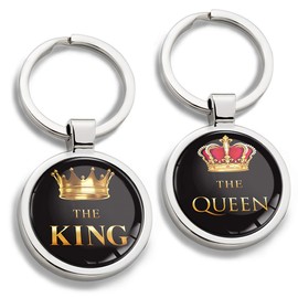 Biomar Labs® 2pcs Couples 3D Metal Keychain Men Women Gift The King & The Queen Emblem Keyring Key Ring Accessories KK 251
