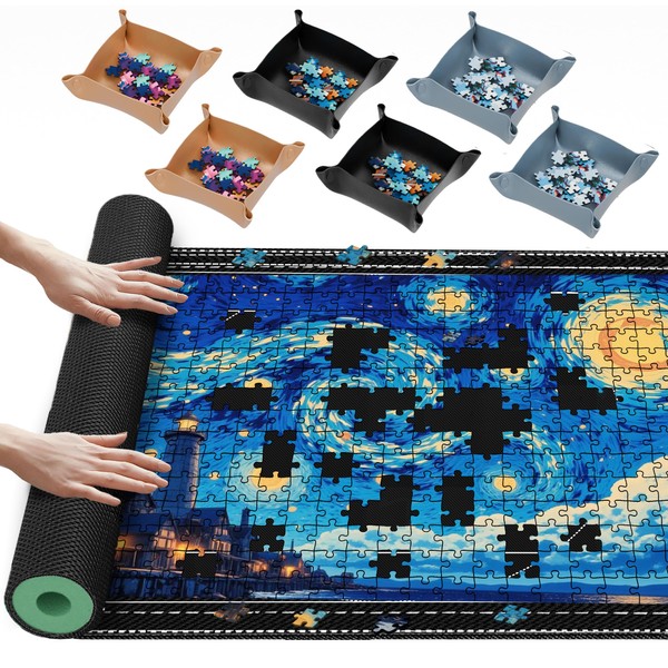 Lwoeo Jigsaw Puzzle Mat Roll Up, Black 48.4” x 30.7”