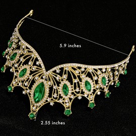 TAROSE Emerald Green and Gold Crowns for Women and Girls, Queen Crystal Tiaras with Green Rhinestone, Goddess Crown for Wedding Bride Birthday Princess Bridal Shower Hair Accessories