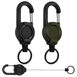 Pack of 2 Key Chains Extendable Lanyard ID Retractable Key Ring with Steel Wire Rope ID Holder with Carabiner (Black and Green)