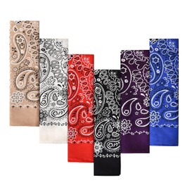 6-Pack Large Cotton Bandana - Paisley, 22x22 In, Assorted Dark Colors - Cowboy Head Bandanna Scarf Handkerchief Mouchoir- Gifts for Men Women and All