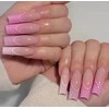 Long Coffin French Tip Press-On Nails - Pink Glossy Salon