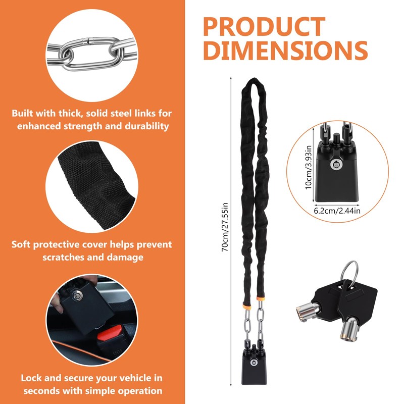 Steering Wheel Lock 72cm with Seat Belt Buckle, B-Class Lock