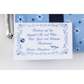 Cute Pocket Flask/Pocket Bottle in blue floral fabric cover with a red ribbon by German Label Ringelsuse