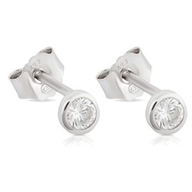 NKlaus Pair of 3 to 6 mm Round Cubic Zirconia Stud Earrings 925 Silver Rhodium-Plated Butterfly Clasp, Sterling Silver, Cubic Zirconia