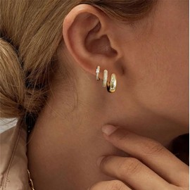 VIROMY Gold Earrings for Women Trendy Small Hoop Earrings for Women, 14K Gold Plated Lightweight Gold Hoop Earrings for Women Minimalist Zirconia Earrings Set Earrings for Girls Gold Jewelry Gifts for women Girls