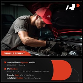 A-Premium Front Driver and Passenger Hood Hinges Compatible with Hyundai Santa Fe 2007-2012, Front Left and Right Side, 2-PC Set, Replace# 791102B000, 791202B000