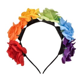 Love Sweety BOHO Floral Crown Rose Flower Headband Hair Wreath (Rainbow Rose Hair Band)