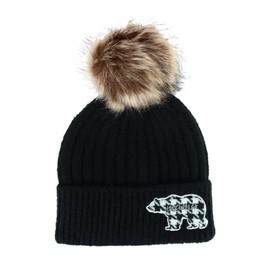 David & Young Women's Mama Bear Beanie Hat with Houndstooth Patch, Black