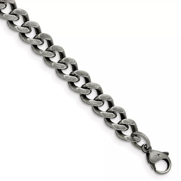 Jewelry Stores Network Stainless Steel 7.5mm Mens Oxidized Curb Chain
