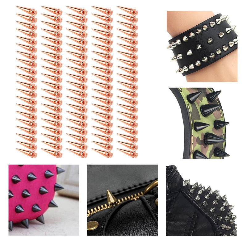 100set Punk Cone Spikes Studs Rose Gold Pointed Electroplating Burr