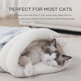 SOMAHE Cat Sleeping Bed for Indoor Cats Self Warming Cat Bag Fits up to 15 lbs Pets Soft Plush Warm Bed 360° Wrap Bag Washable Comfortable Pet Sleeping Bed 21" × 17" Blue White