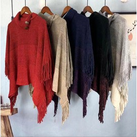 TBSCWYF Women's Poncho with Buttons Scarf Cashmere Feeling Knitted Blanket Cape Cardigan for Women Retro Cardigans Pullover Shoulder Scarf in Winter Gift for Mother Wrap Poncho Loose Fitting